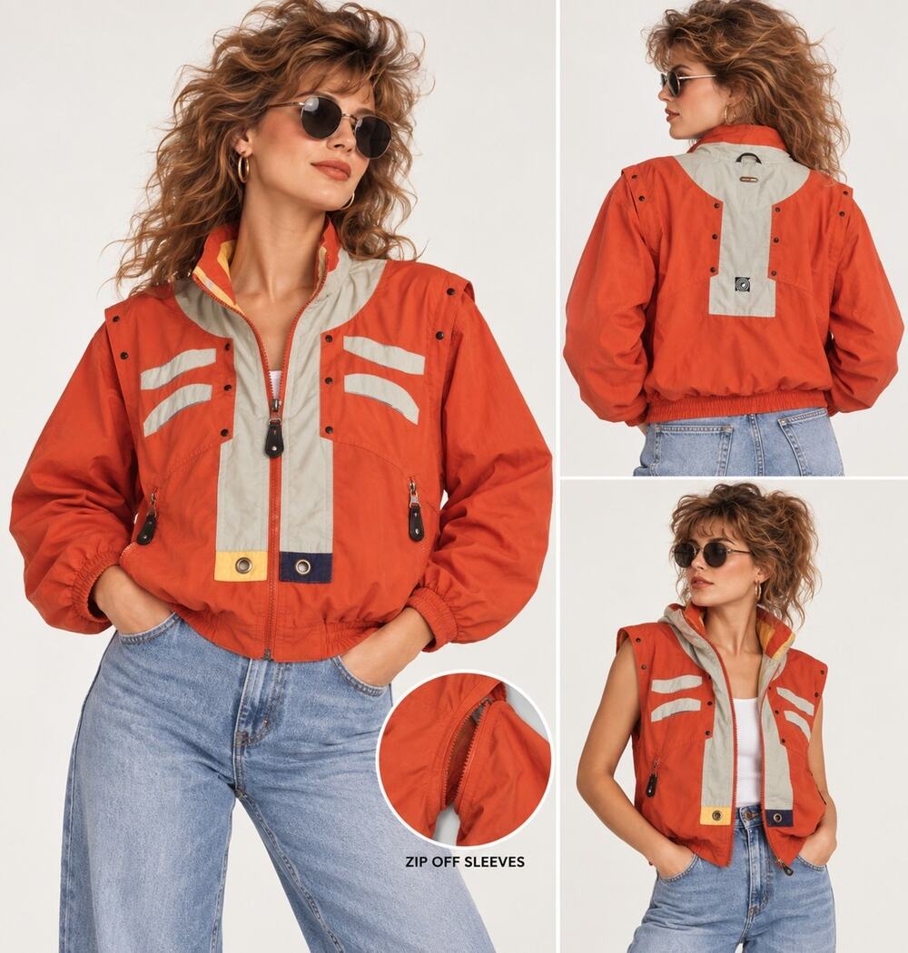 Vintage Jamie Sadock Convertible Windbreaker Jacket Zip Off Sleeves Vest Retro P